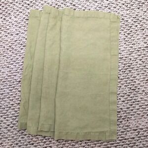 4 Pottery Barn Napkins Linen Hemstitch Placemats 20x20 Square Olive